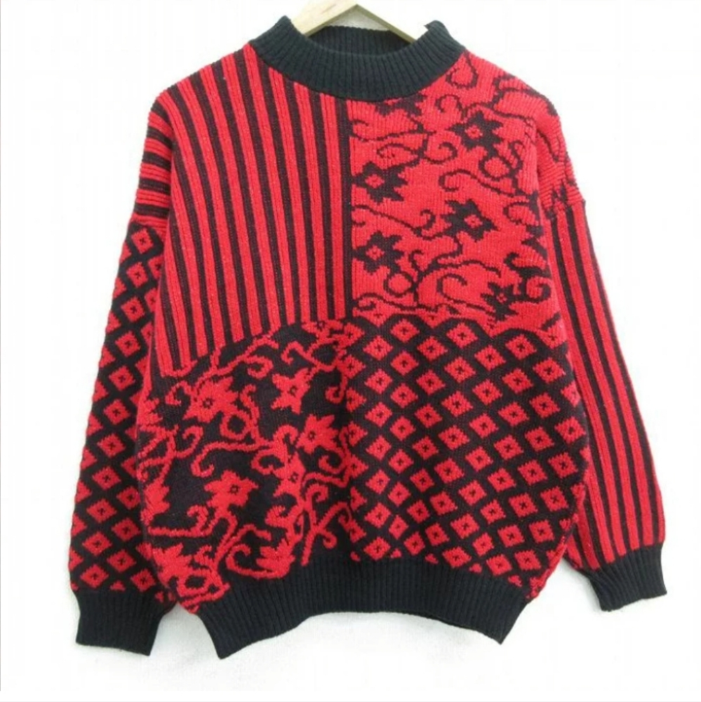 80s Fortune Knits Inc.MADE IN U.S.A.Oversized  CHRISTMAS Abstract Sweater XXL